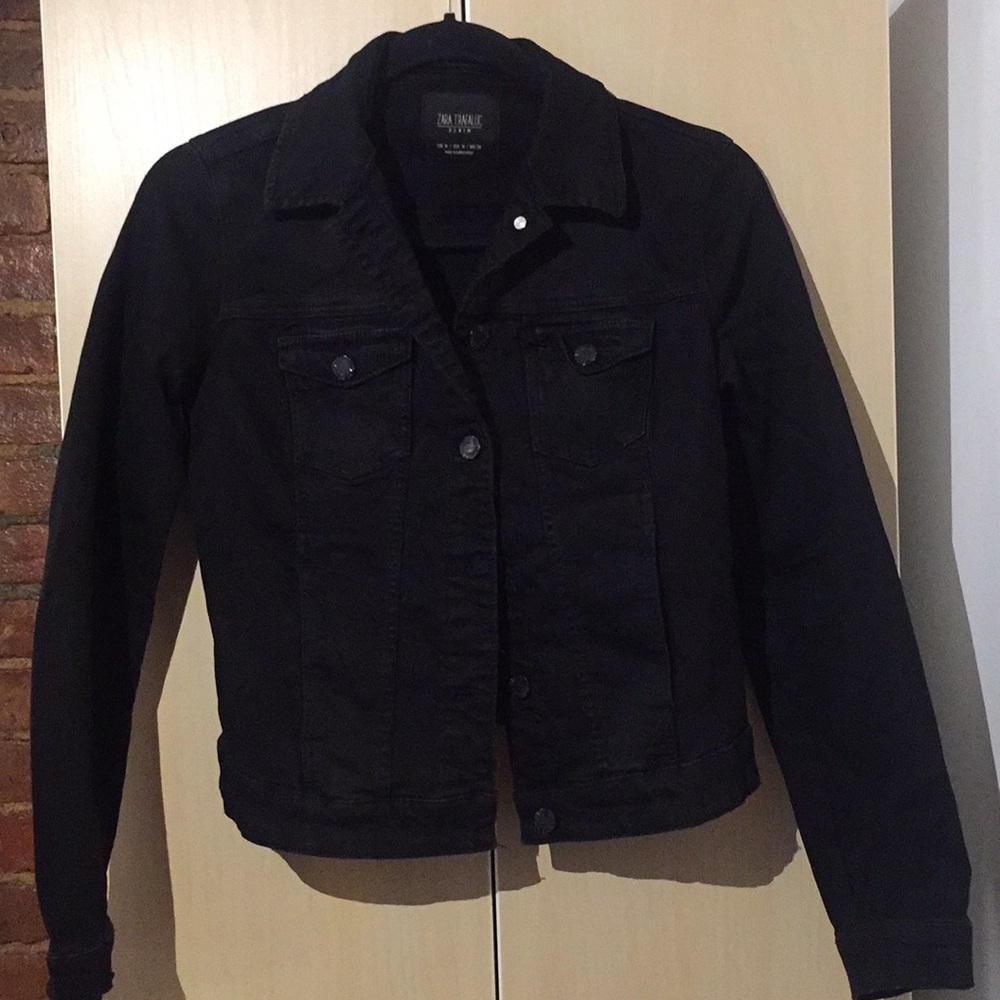 Zara Trafaluc Black Denim Jacket Size M